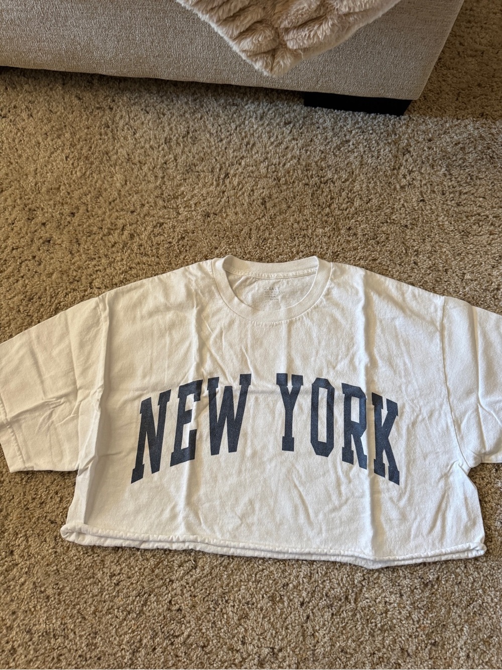 Brandy Melville White Crop Tee with Navy "New York" Print
